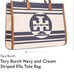 Tory Burch Blue and White Striped Tote Ella Tote Bag